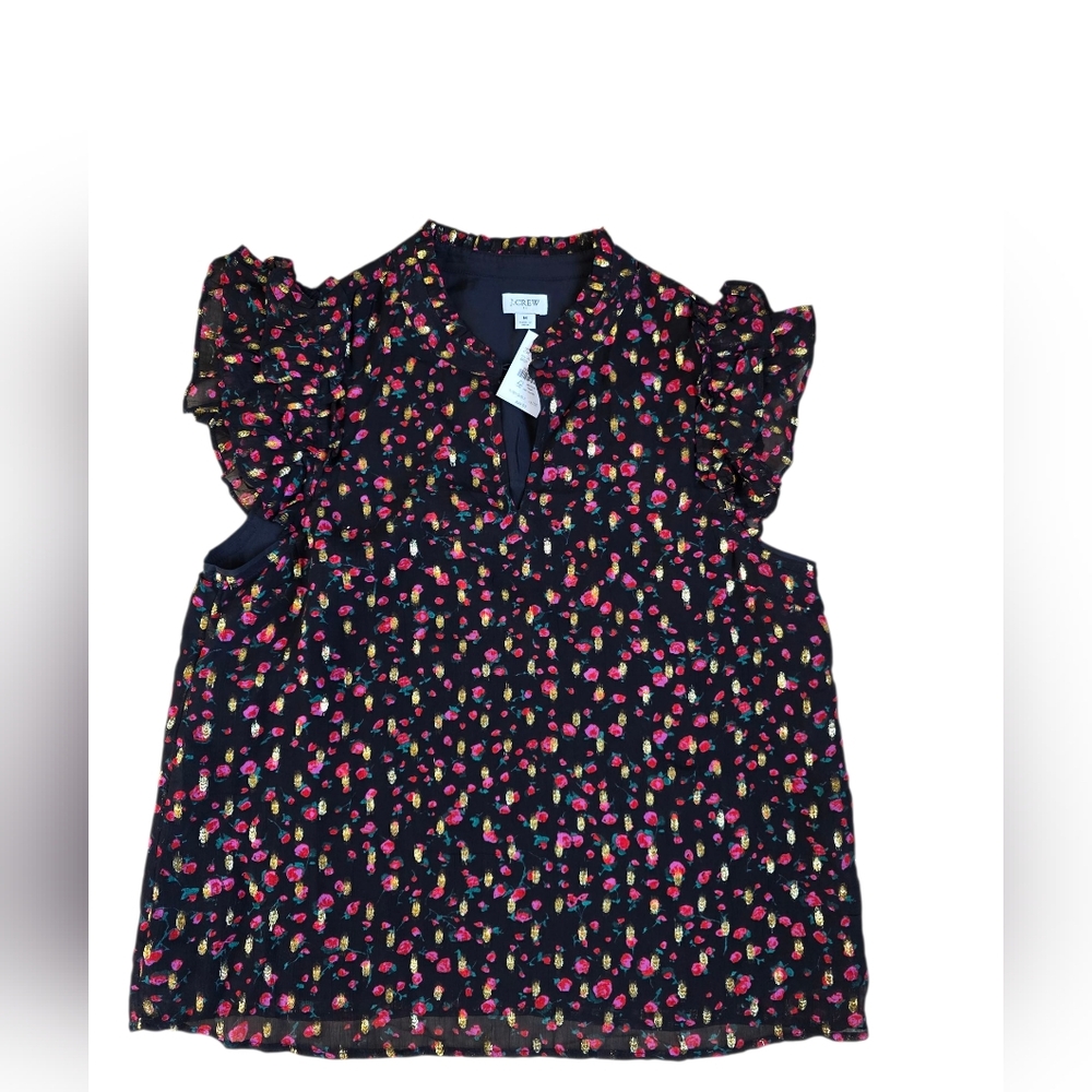 NWT J. Crew Black Floral Print Blouse Size M